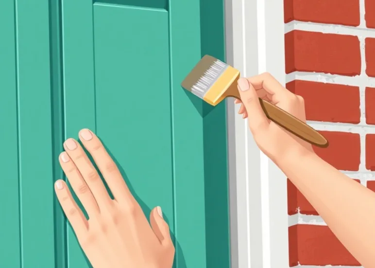 Mise en peinture au pinceau de volets et d'encadrements en bois